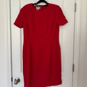 Jacqueline Ferrar vintage red midi dress with shoulder pads retro size 14 L